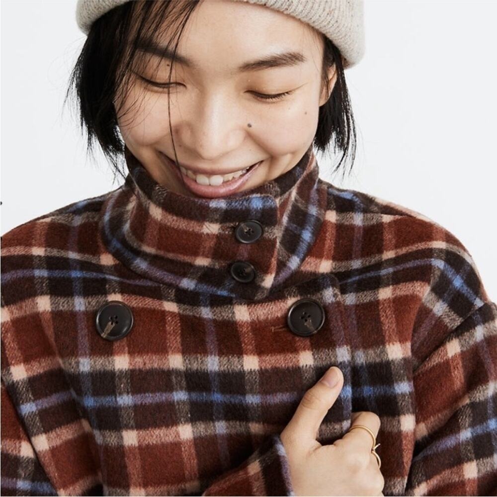Madewell Rust Wool Blend Plaid Women's Coat Long Belted AA327 S - Picture 3 of 15